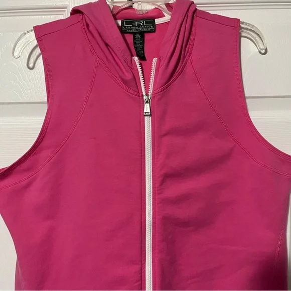 L-RL Lauren Active Ralph Lauren women’s size XL pink zipper hooded vest - Picture 4 of 9